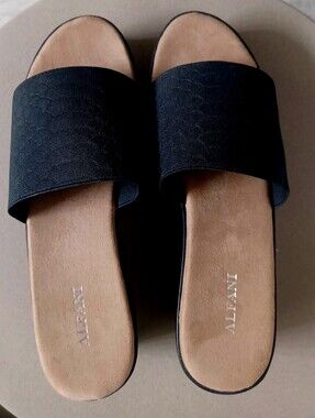 Alfani Black Slide Sandals with Tan Footbed